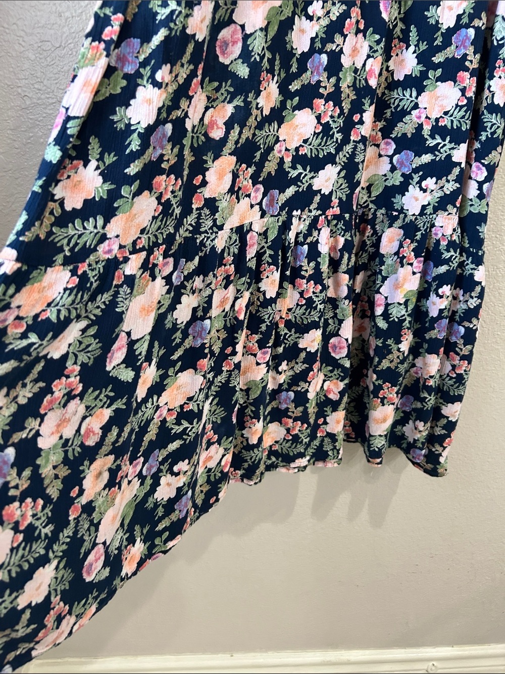 Studio West Women’s Navy Midi Dress Pink Floral Print Sz XL Ruffle Summer TC0013 - Picture 6 of 7